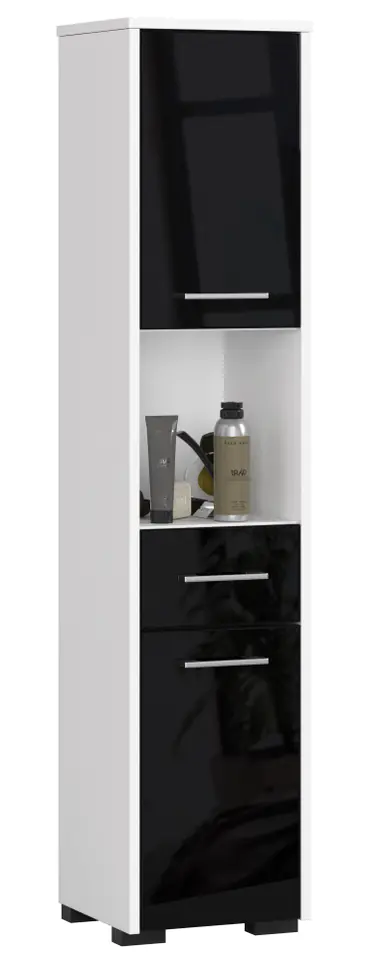 ⁨REGAŁ ŁAZIENKA FIN SŁUPEK 30 2D 1SZ 1W 140cm PK CZARNY  POŁYSK⁩ w sklepie Wasserman.eu