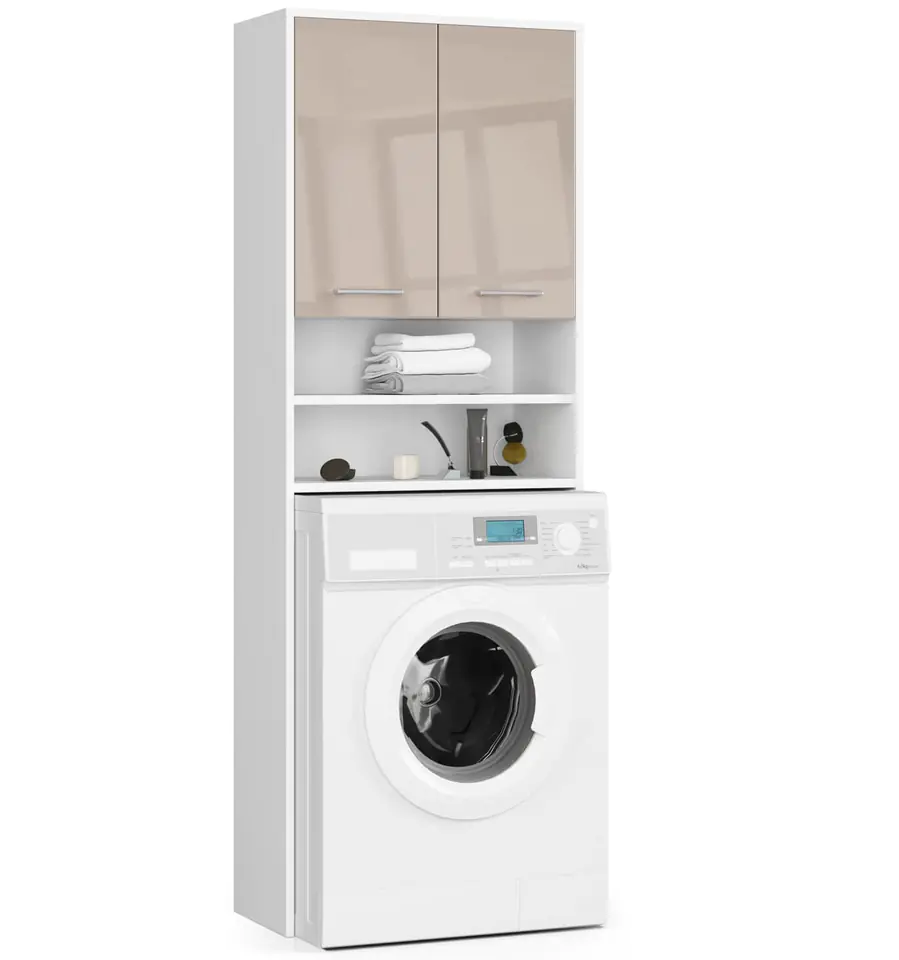 ⁨FIN bathroom shelving post over the washing machine - white-cappuccino gloss - 2 doors⁩ at Wasserman.eu