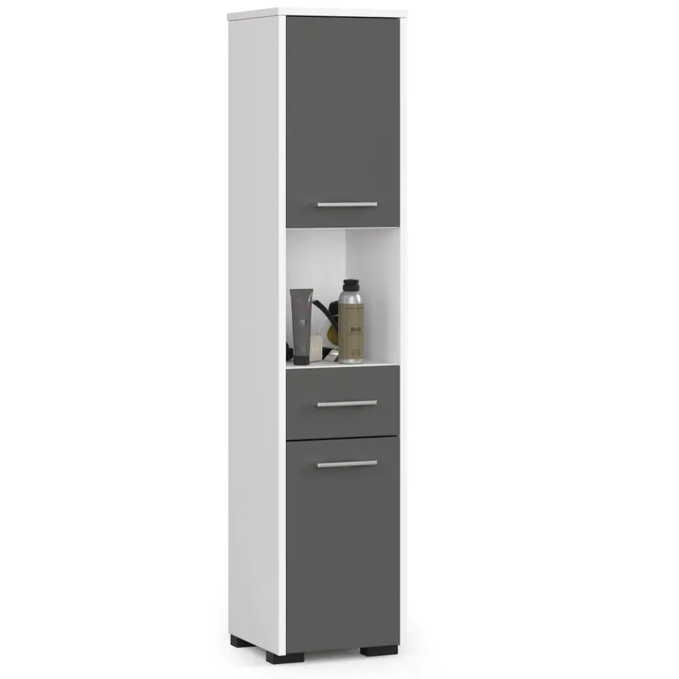 ⁨REGAŁ ŁAZIENKA FIN SŁUPEK 30 2D 1SZ 1W 140cm PK BIAŁY / SZARY⁩ w sklepie Wasserman.eu