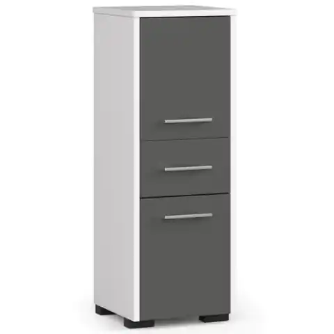 ⁨Cabinet - post bathroom shelving FIN - white-graphite gray - 2 doors, 1 drawer⁩ at Wasserman.eu
