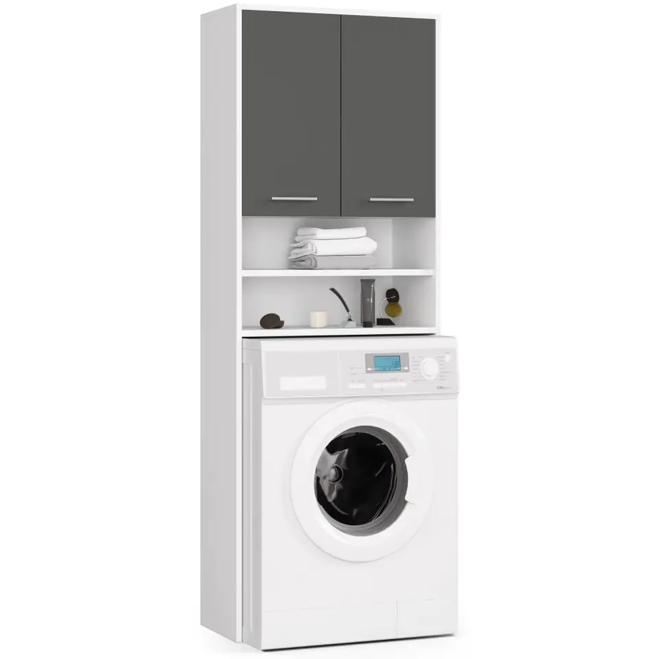 ⁨FIN bathroom shelving post over the washing machine - white-graphite grey - 2 doors⁩ at Wasserman.eu