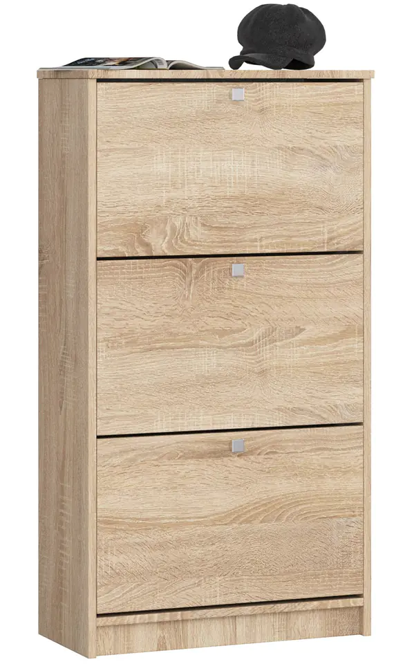 ⁨SHOE CABINET 3 Hinged DOORS 60 cm SONOMA OAK⁩ at Wasserman.eu