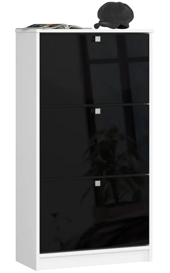 SHOE CABINET 3 HINGED DOORS 60 cm WHITE / GLOSS BLACK at Wasserman.eu