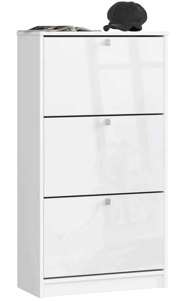 ⁨SHOE CABINET 3 HINGED DOORS 60 cm WHITE GLOSS WHITE⁩ at Wasserman.eu