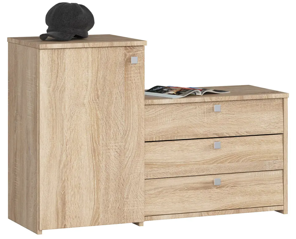 ⁨Shoe cabinet S16 with chest of drawers 3 hinged door - sonoma oak⁩ at Wasserman.eu
