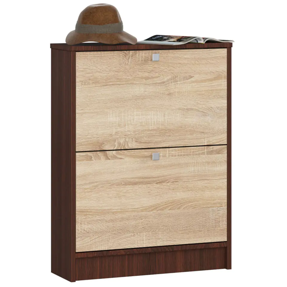 ⁨Shoe cabinet 2 hinged doors 60 cm - wenge-oak sonoma⁩ at Wasserman.eu