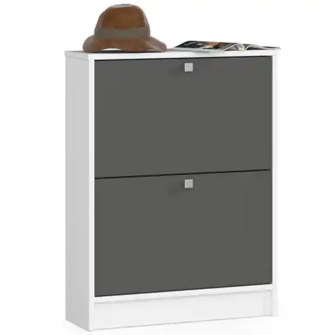 ⁨Shoe cabinet 2 hinged doors 60 cm - white-graphite gray⁩ at Wasserman.eu