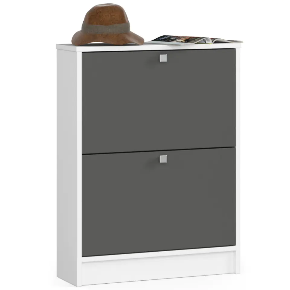 Szafka na buty 2 uchylne drzwiczki 60 cm - biała-grafit szary w sklepie Wasserman.eu