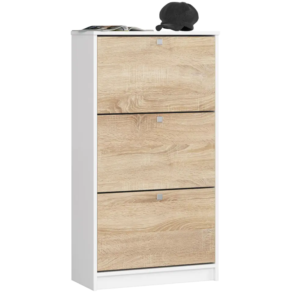 ⁨Shoe cabinet 3 hinged doors 60 cm - white-oak sonoma⁩ at Wasserman.eu