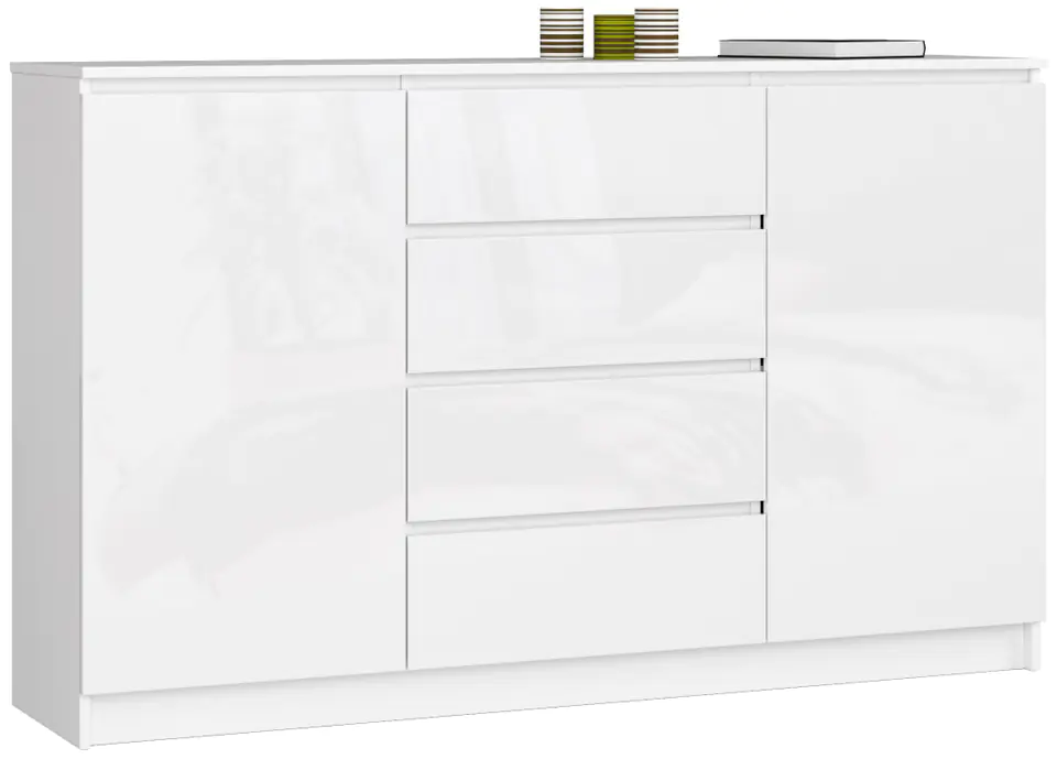 ⁨CHEST OF DRAWERS K 160 CM 2 DOORS 4 DRAWERS HIGH-GLOSS WHITE⁩ at Wasserman.eu