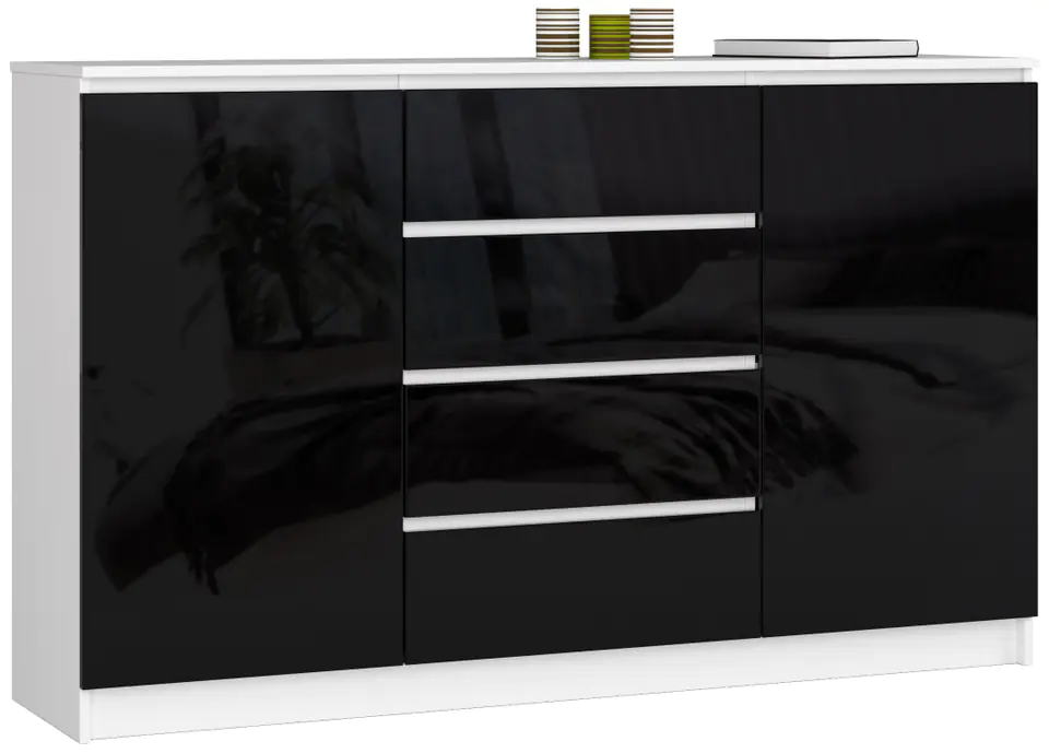 ⁨CHEST OF DRAWERS K 160 CM 2 DOORS 4 DRAWERS BLACK HIGH-GLOSS⁩ at Wasserman.eu