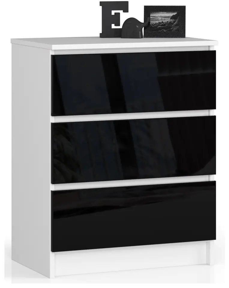 ⁨CHEST OF DRAWERS K 60 cm 3 DRAWERS ACRYLIC BLACK HIGH-GLOSS⁩ at Wasserman.eu