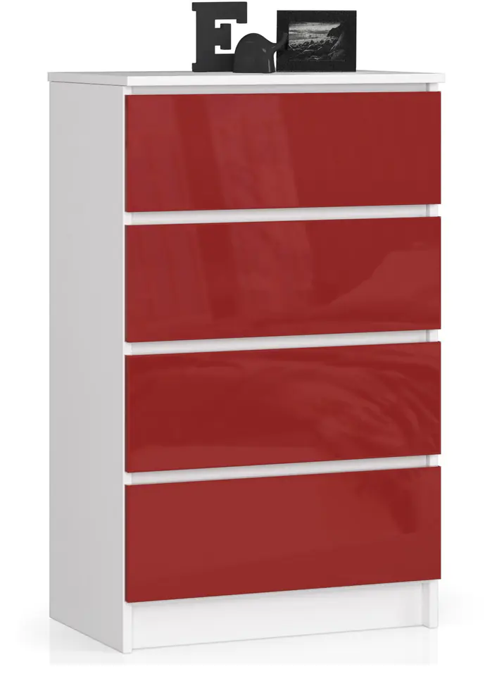 ⁨CHEST OF DRAWERS K 60 CM 6 DRAWERS WHITE / RED GLOSS⁩ at Wasserman.eu