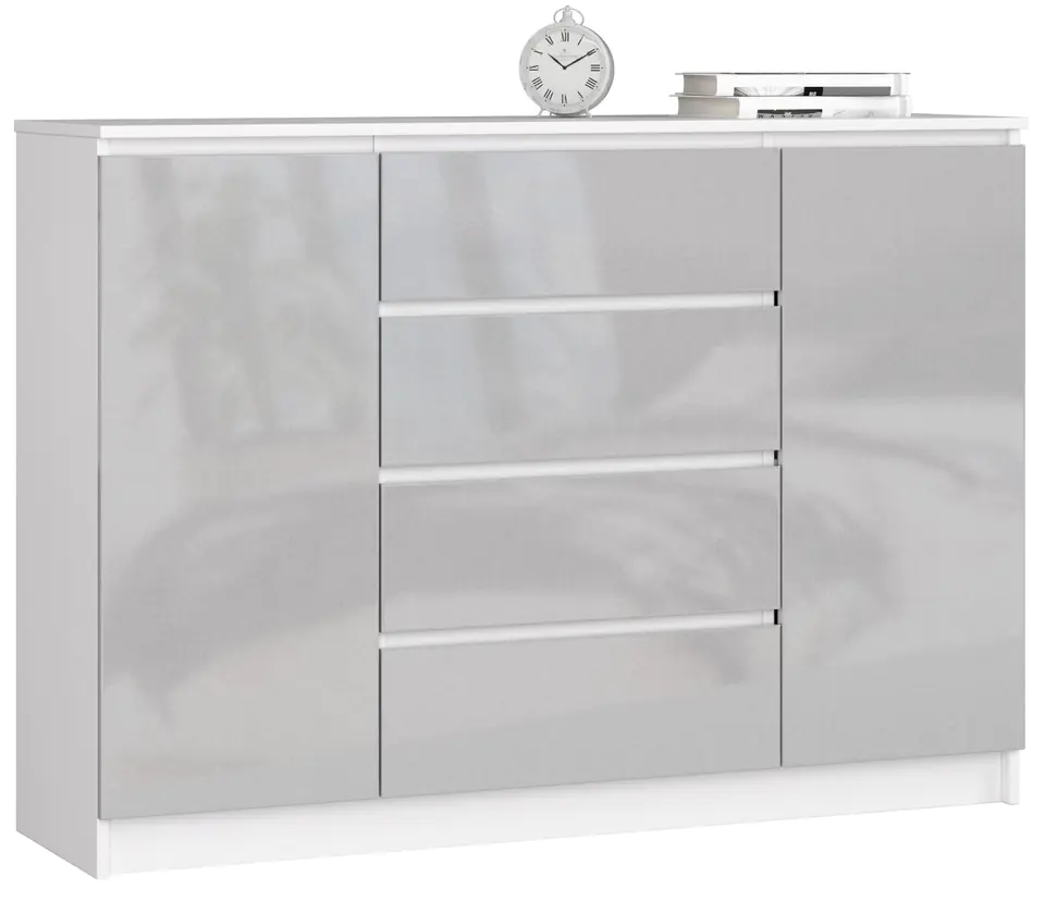 ⁨CHEST OF DRAWERS K 140 cm 2 DOORS 4 DRAWERS ACRYLIC METALLIC HIGH-GLOSS⁩ at Wasserman.eu