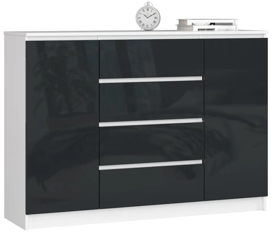 ⁨CHEST OF DRAWERS K 140 cm 2 DOORS 4 DRAWERS ACRYLIC GRAPHITE HIGH GLOSS⁩ at Wasserman.eu