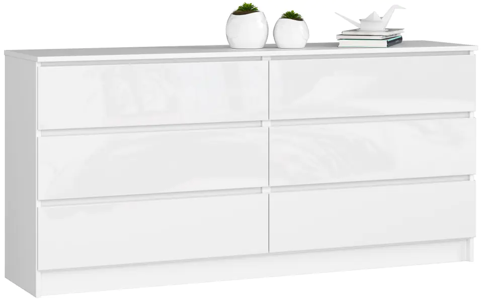 ⁨CHEST OF DRAWERS K 160 cm 6 DRAWERS ACRYLIC WHITE HIGH-GLOSS⁩ at Wasserman.eu