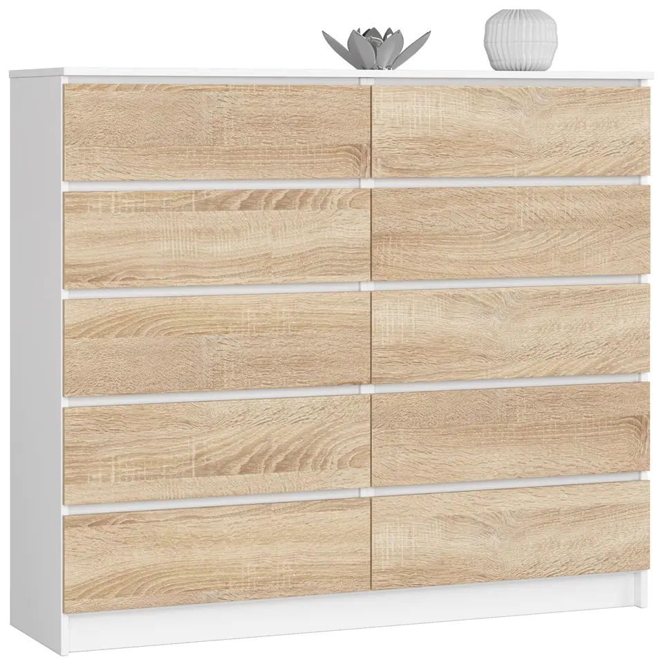 ⁨CHEST OF DRAWERS K 140 cm 10 DRAWERS WHITE / SONOMA⁩ at Wasserman.eu