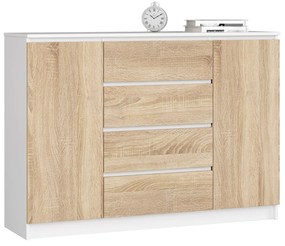 ⁨CHEST OF DRAWERS K 140 cm 2 DOORS 4 DRAWERS WHITE / SONOMA⁩ at Wasserman.eu