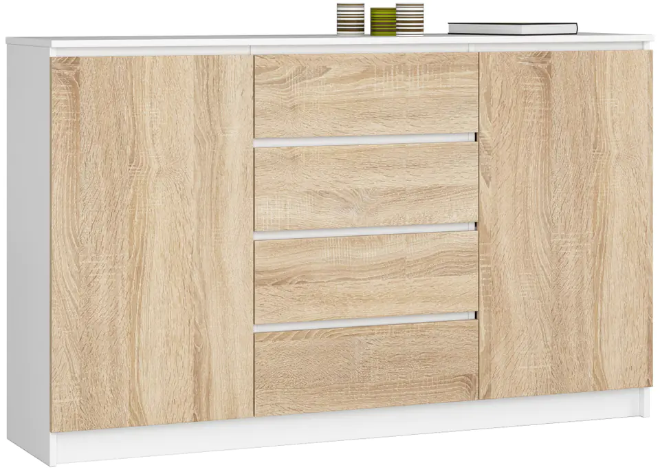 ⁨CHEST OF DRAWERS K 160 cm 2 DOORS 4 DRAWERS WHITE / SONOMA⁩ at Wasserman.eu