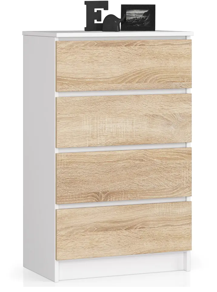KOMODA K 60 cm 4 SZUFLADY BIAŁA / SONOMA w sklepie Wasserman.eu