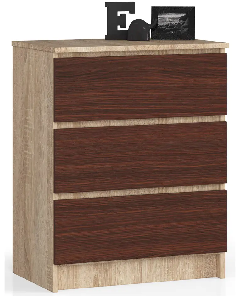 ⁨CHEST OF DRAWERS K 60 cm 3 DRAWERS SONOMA / WENGE⁩ at Wasserman.eu