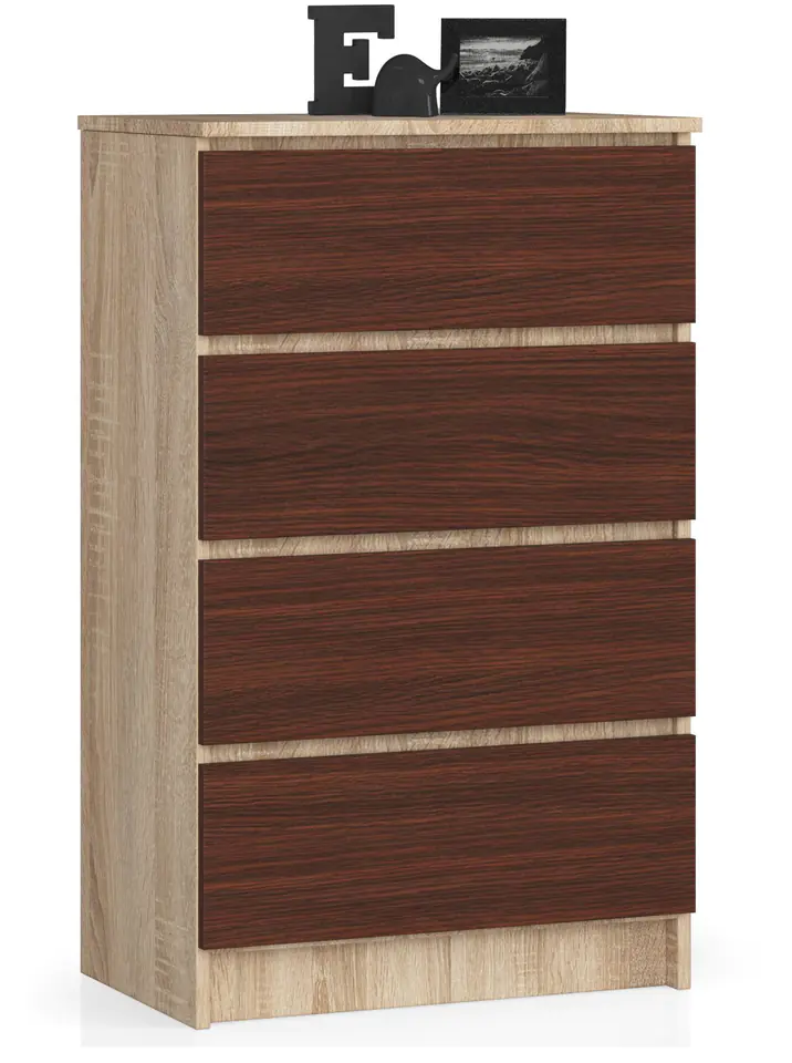 ⁨CHEST OF DRAWERS K 60 cm 4 DRAWERS SONOMA / WENGE⁩ at Wasserman.eu