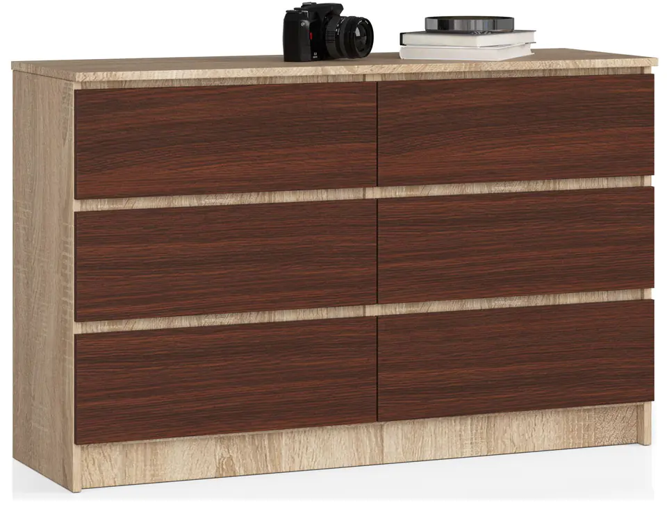 ⁨CHEST OF DRAWERS K 120 cm 6 DRAWERS SONOMA / WENGE⁩ at Wasserman.eu