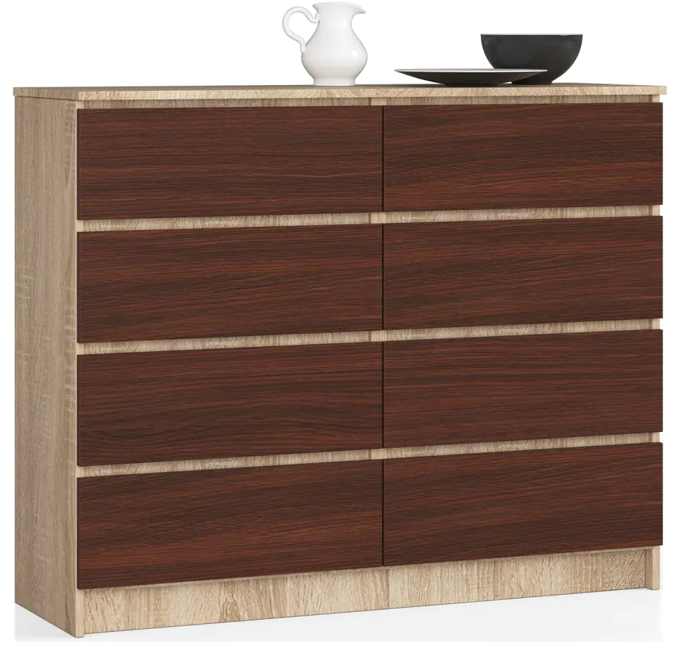 ⁨CHEST OF DRAWERS K 120 cm 8 DRAWERS SONOMA / WENGE⁩ at Wasserman.eu