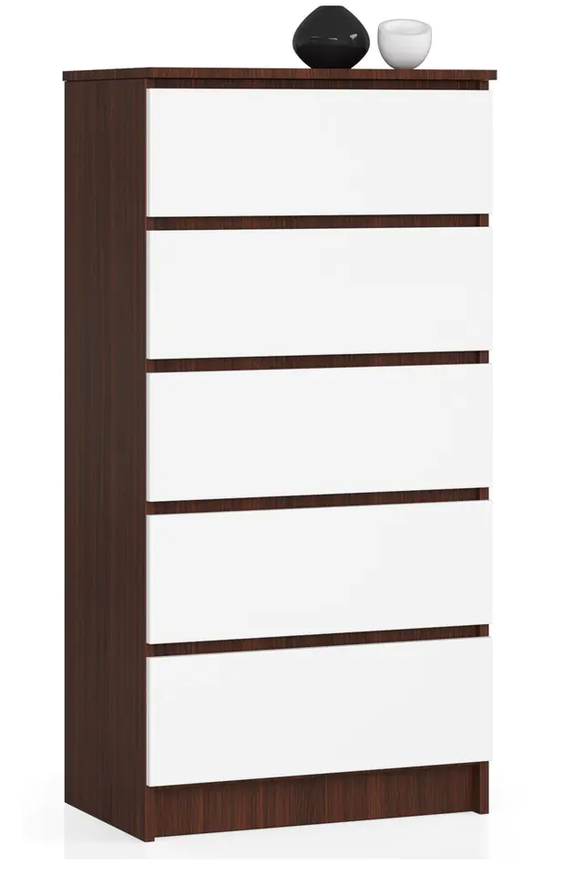 ⁨CHEST OF DRAWERS K 60 cm 5 DRAWERS WENGE / WHITE⁩ at Wasserman.eu