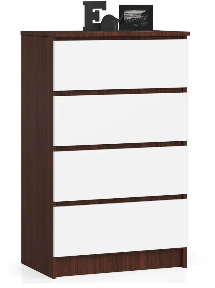 ⁨CHEST OF DRAWERS K 60 cm 4 DRAWERS WENGE / WHITE⁩ at Wasserman.eu