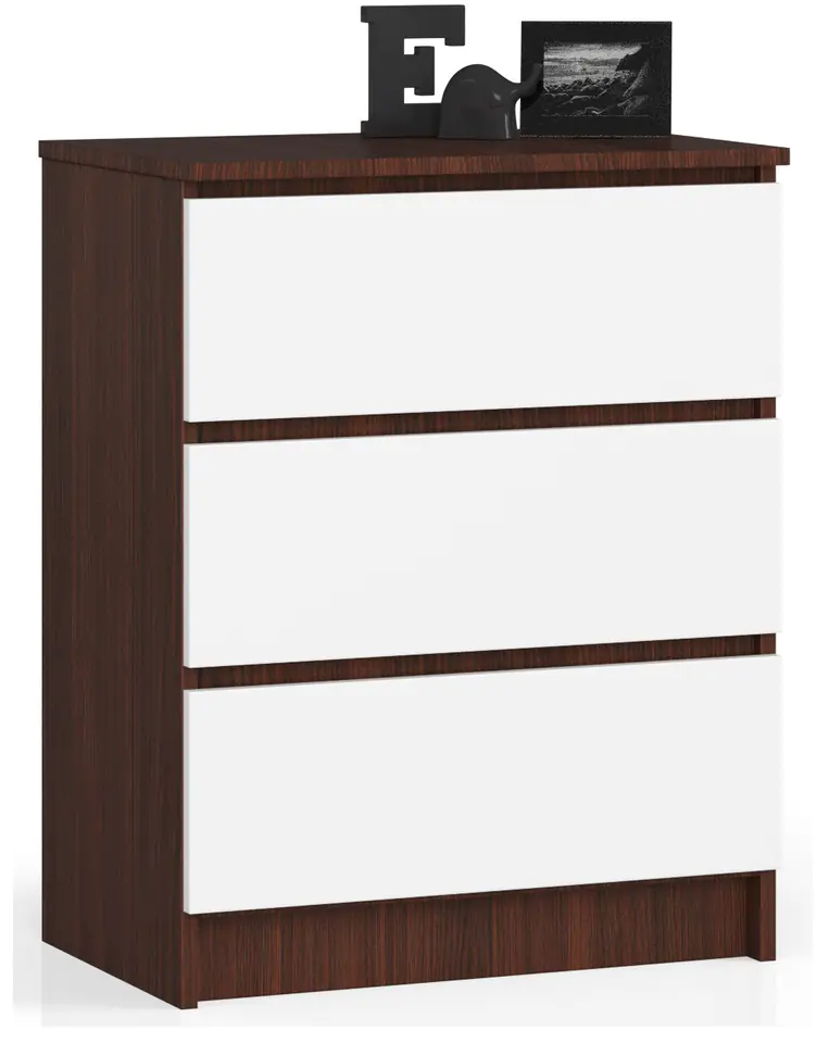 ⁨CHEST OF DRAWERS K 60 cm 3 DRAWERS WENGE / WHITE⁩ at Wasserman.eu