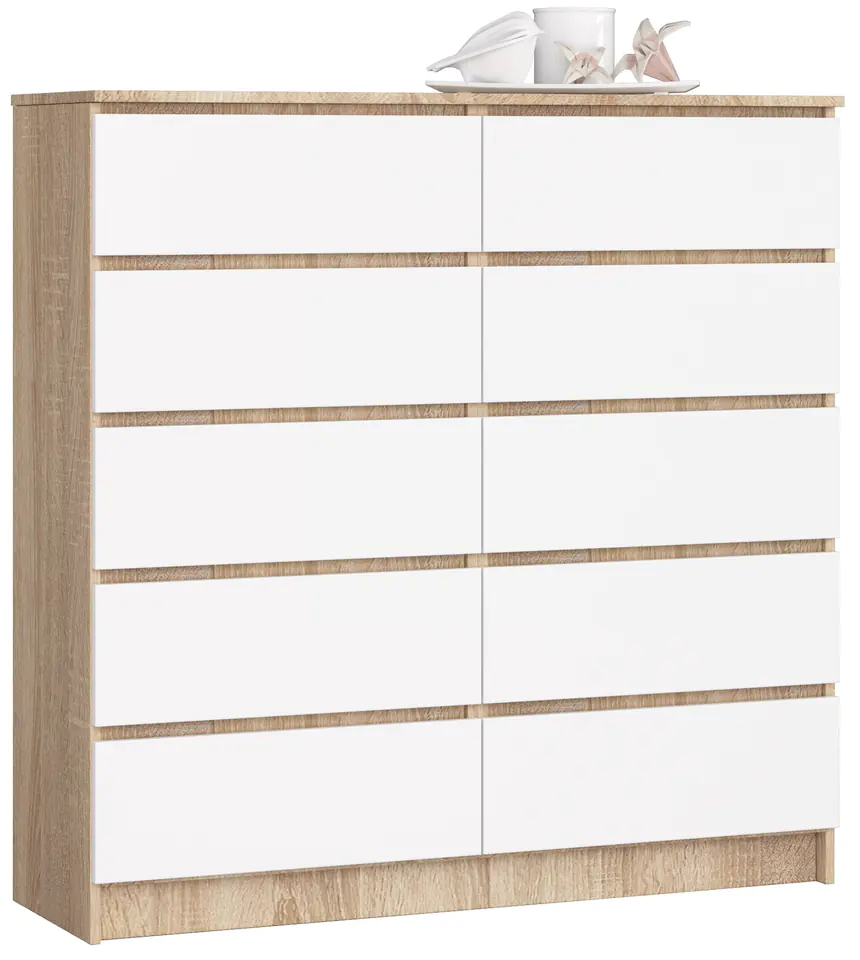 ⁨CHEST OF DRAWERS K 120 cm 10 DRAWERS SONOMA / WHITE⁩ at Wasserman.eu