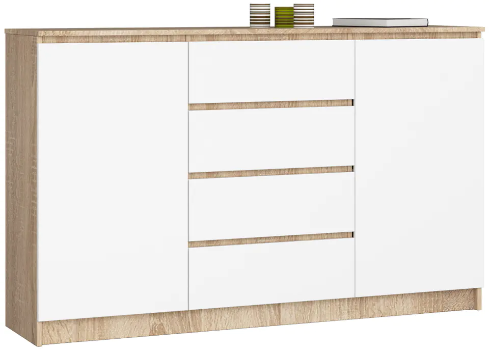 ⁨CHEST OF DRAWERS K 160 cm 2 DOORS 4 DRAWERS SONOMA / WHITE⁩ at Wasserman.eu