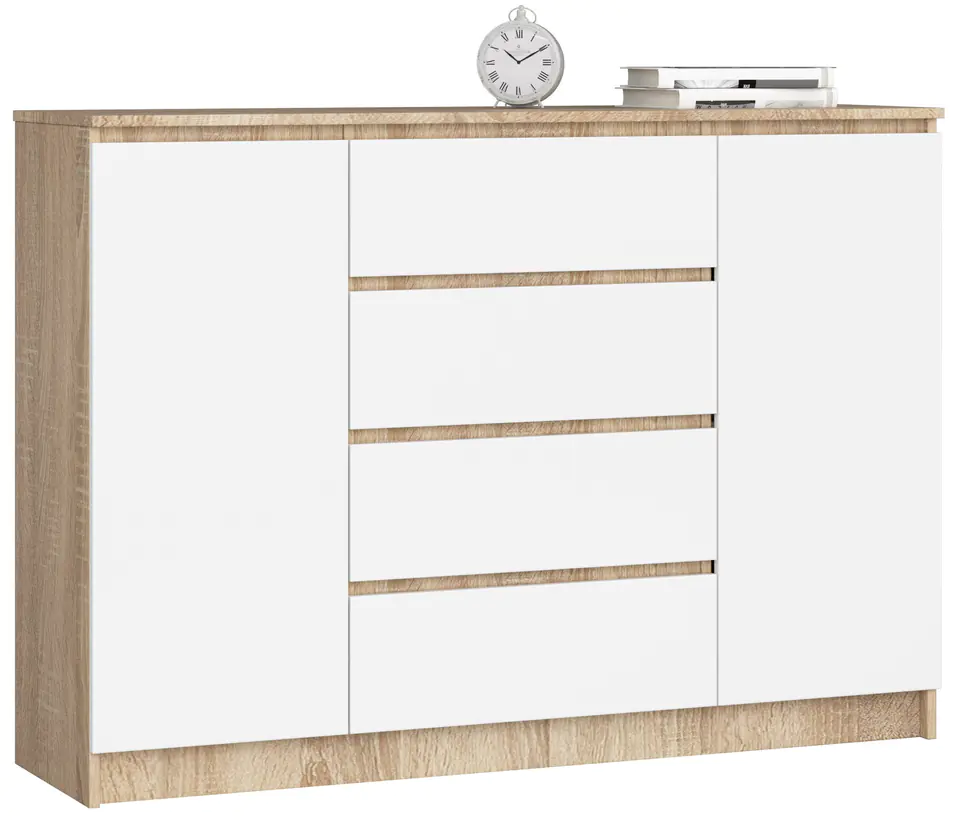 ⁨CHEST OF DRAWERS K 140 cm 2 DOORS 4 DRAWERS SONOMA / WHITE⁩ at Wasserman.eu