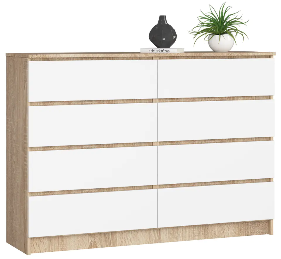 ⁨CHEST OF DRAWERS K 140 cm 8 DRAWERS SONOMA / WHITE⁩ at Wasserman.eu