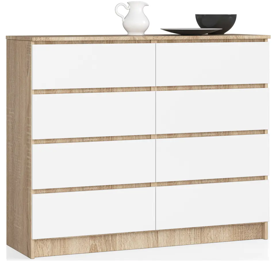 ⁨CHEST OF DRAWERS K 120 cm 8 DRAWERS SONOMA / WHITE⁩ at Wasserman.eu