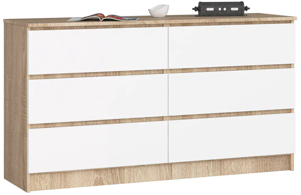 ⁨CHEST OF DRAWERS K 140 cm 6 DRAWERS SONOMA / WHITE⁩ at Wasserman.eu