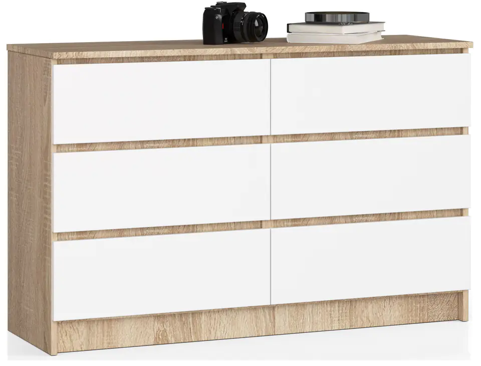 ⁨CHEST OF DRAWERS K 120 cm 6 DRAWERS SONOMA / WHITE⁩ at Wasserman.eu