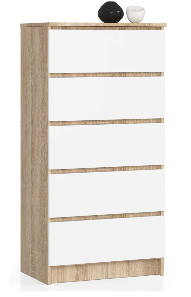 ⁨CHEST OF DRAWERS K 60 cm 5 DRAWERS SONOMA / WHITE⁩ at Wasserman.eu