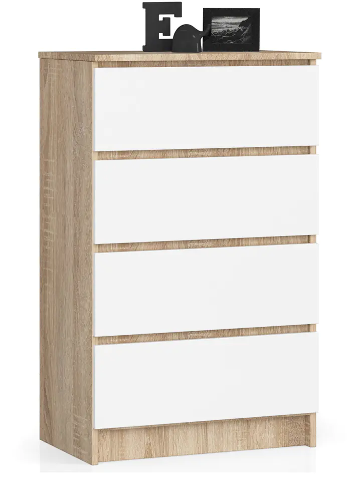 ⁨CHEST OF DRAWERS K 60 cm 4 DRAWERS SONOMA / WHITE⁩ at Wasserman.eu