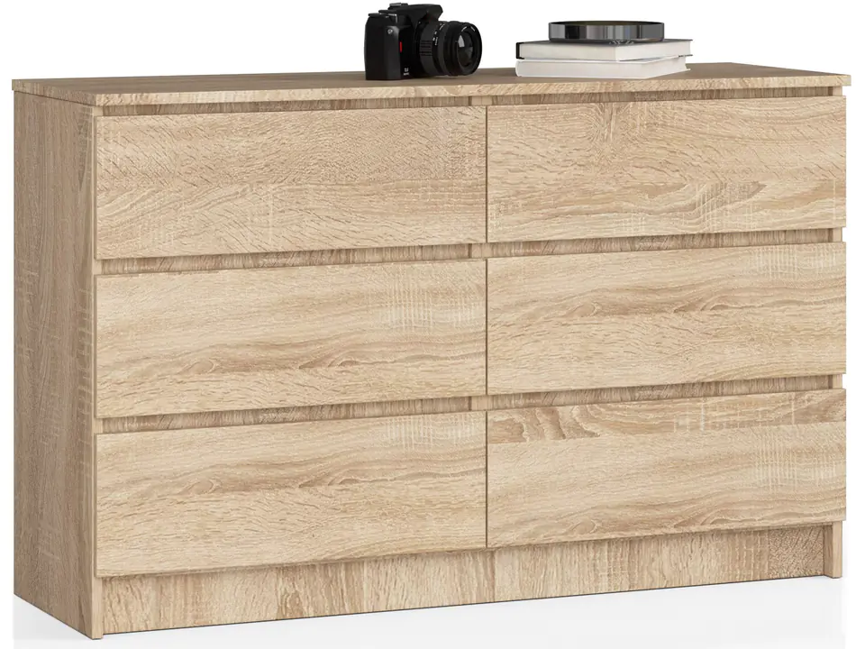 ⁨CHEST OF DRAWERS K 120 cm 6 DRAWERS SONOMA OAK⁩ at Wasserman.eu