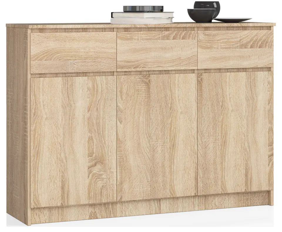 ⁨CHEST OF DRAWERS K 140 cm 3 DOORS 3 DRAWERS SONOMA OAK⁩ at Wasserman.eu