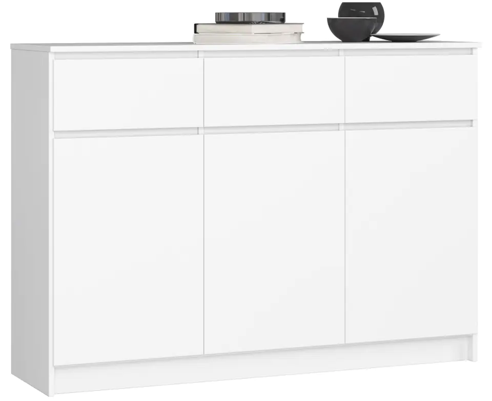 ⁨CHEST OF DRAWERS K 140 cm 3 DOORS 3 DRAWERS WHITE⁩ at Wasserman.eu
