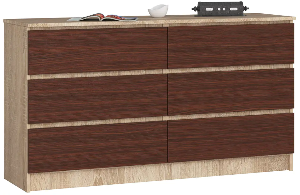 ⁨CHEST OF DRAWERS K 140 cm 6 DRAWERS SONOMA / WENGE⁩ at Wasserman.eu