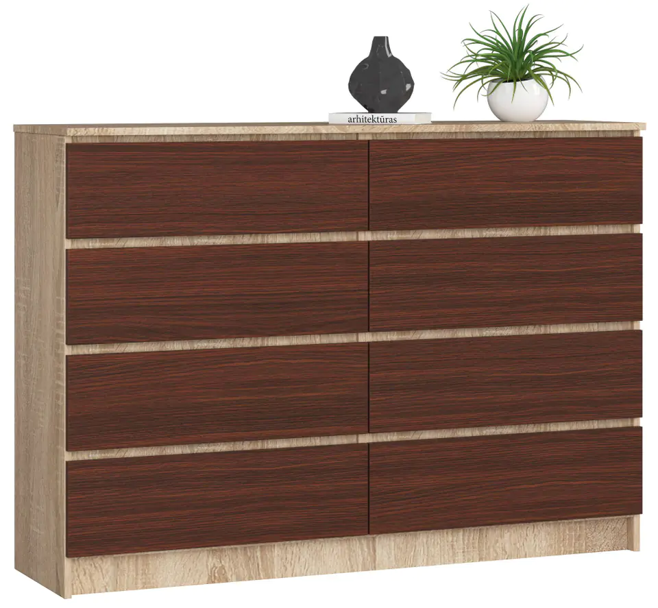 ⁨CHEST OF DRAWERS K 140 cm 8 DRAWERS SONOMA / WENGE⁩ at Wasserman.eu