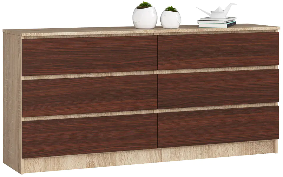 ⁨CHEST OF DRAWERS K 160 cm 6 DRAWERS SONOMA / WENGE⁩ at Wasserman.eu