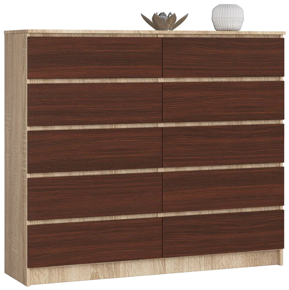 ⁨CHEST OF DRAWERS K 140 cm 10 DRAWERS SONOMA / WENGE⁩ at Wasserman.eu