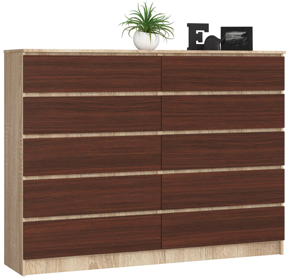 ⁨CHEST OF DRAWERS K 160 cm 10 DRAWERS SONOMA / WENGE⁩ at Wasserman.eu