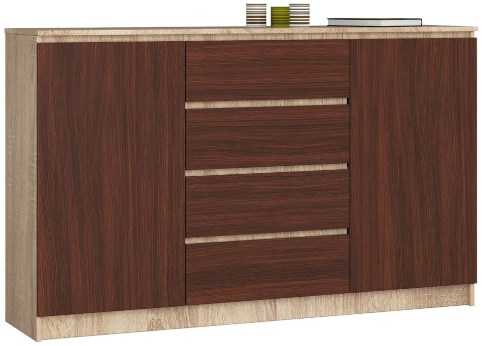 ⁨CHEST OF DRAWERS K 160 cm 2 DOORS 4 DRAWERS SONOMA / WENGE⁩ at Wasserman.eu