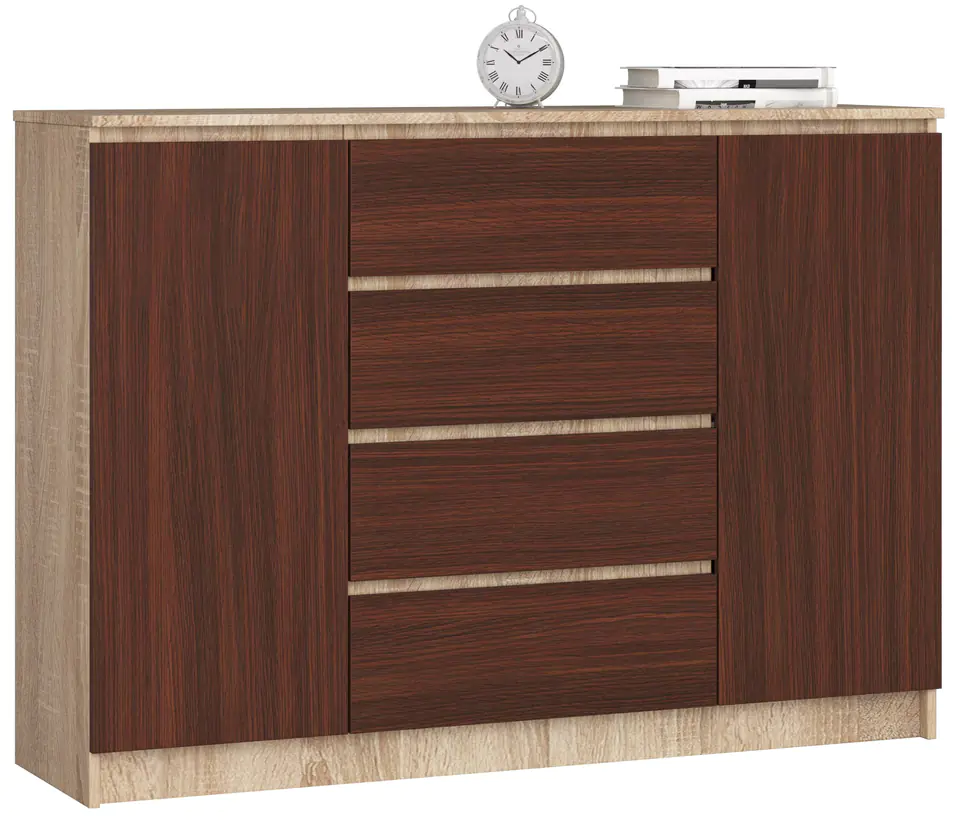 ⁨CHEST OF DRAWERS K 140 cm 2 DOORS 4 DRAWERS SONOMA / WENGE⁩ at Wasserman.eu